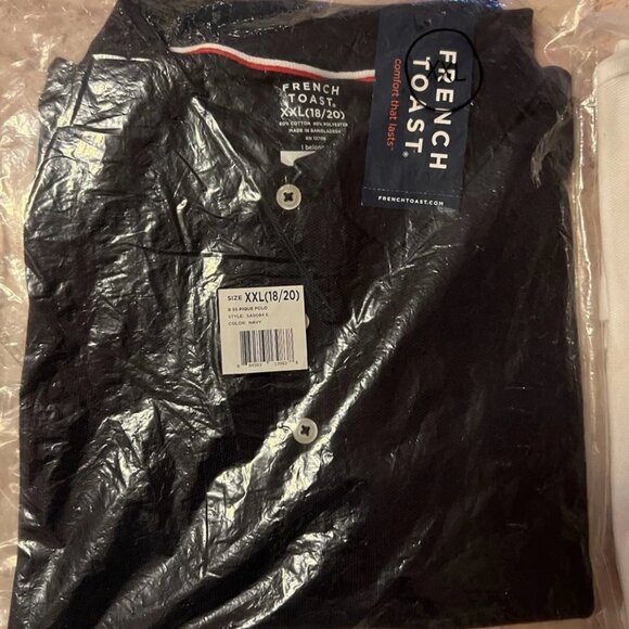 NEW 2 French Toast Navy & White Short-sleeves Mesh Polo Shirt XXL 18/20 - Picture 2 of 5